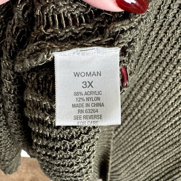 Dressbarn Woman 3X Dark Green Loose Knit Cardigan Cottage Core Comfy Grunge - Picture 5 of 7